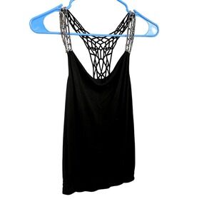 Black Tank Top Chain Detail‎ Sleeveless Party Top